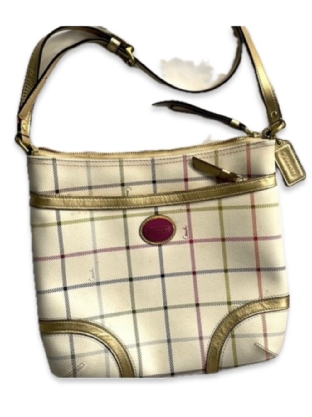 Coach White File Crossbody Bag Gold Accents Multi Pocket Shoulder Bag NWOT